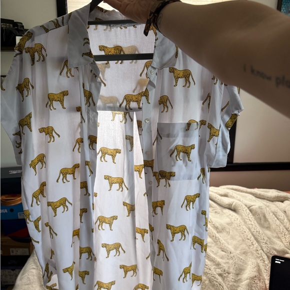 Women’s White and Yellow Cheetah Print Shirt - Picture 1 of 6